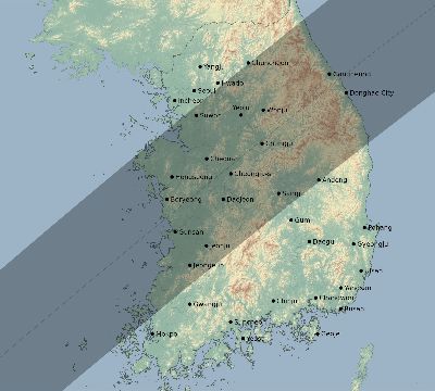 Map of the eclipse path across South Korea on 05/23/2487