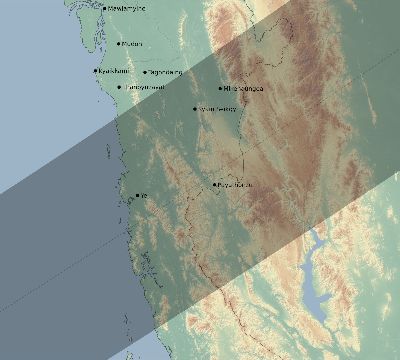 Map of the eclipse path across Myanmar on 05/23/2487