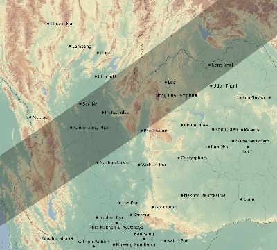 Map of the eclipse path across Thailand on 05/23/2487