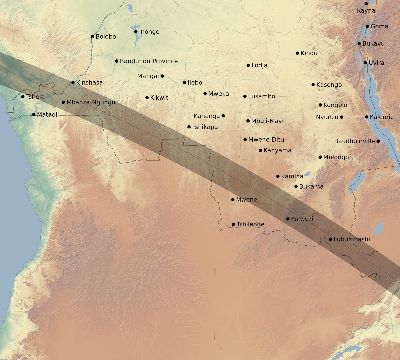 Map of the eclipse path across DR Congo on 11/15/2487