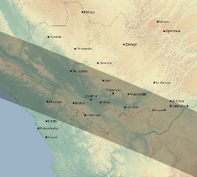 Map of the eclipse path across Republic of the Congo on 11/15/2487