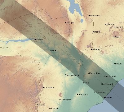 Map of the eclipse path across Mozambique on 11/15/2487