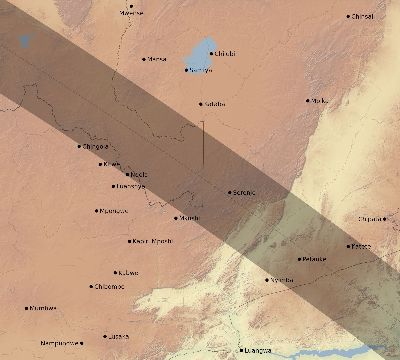 Map of the eclipse path across Zambia on 11/15/2487