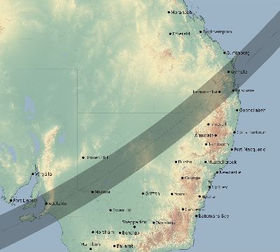 Map of the eclipse path across Australia on 03/21/2490