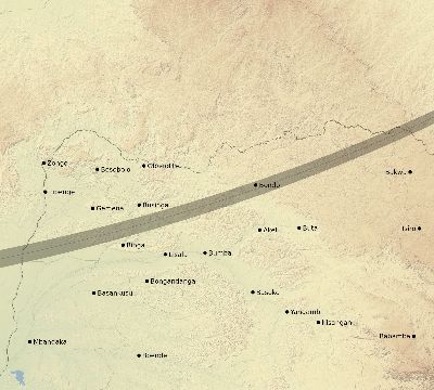 Map of the eclipse path across DR Congo on 03/10/2491