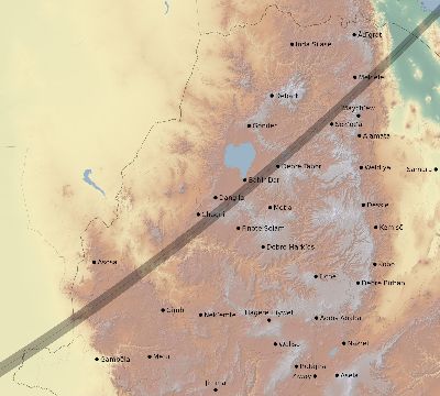 Map of the eclipse path across Ethiopia on 03/10/2491