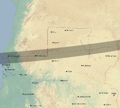Map of the eclipse path across Gabon on 03/10/2491