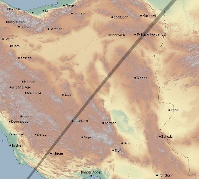 Map of the eclipse path across Iran on 03/10/2491
