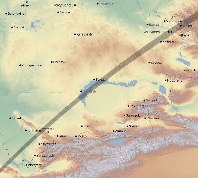 Map of the eclipse path across Kazakhstan on 03/10/2491