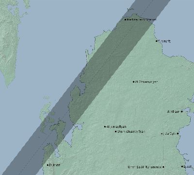 Map of the eclipse path across Qatar on 03/10/2491