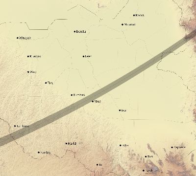 Map of the eclipse path across South Sudan on 03/10/2491