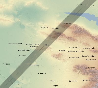 Map of the eclipse path across Uzbekistan on 03/10/2491