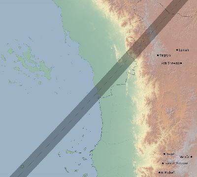 Map of the eclipse path across Yemen on 03/10/2491