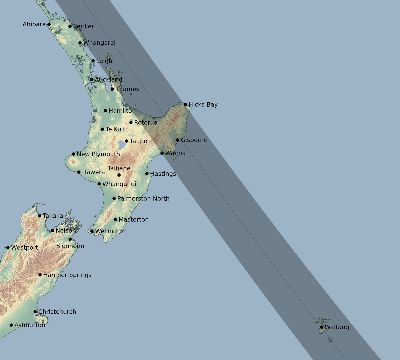 Map of the eclipse path across New Zealand on 09/04/2491