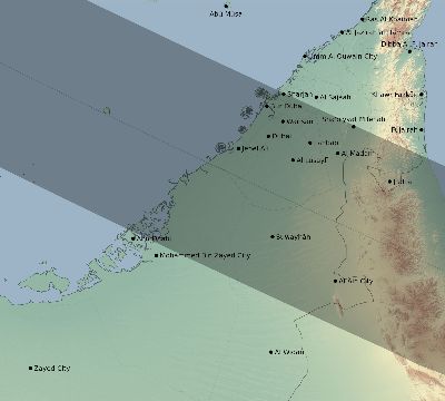 Map of the eclipse path across United Arab Emirates on 07/13/2493
