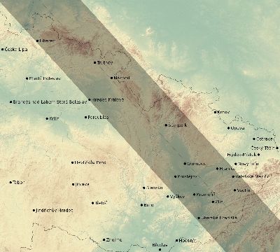 Map of the eclipse path across Czechia on 07/13/2493