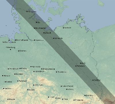 Map of the eclipse path across Germany on 07/13/2493