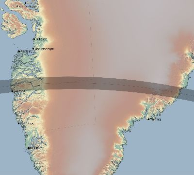 Map of the eclipse path across Greenland on 07/13/2493