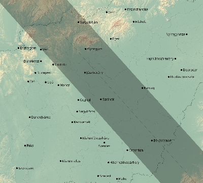 Map of the eclipse path across Hungary on 07/13/2493