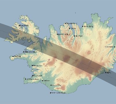 Map of the eclipse path across Iceland on 07/13/2493