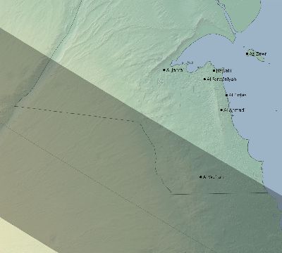 Map of the eclipse path across Kuwait on 07/13/2493