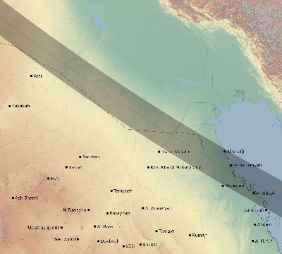 Map of the eclipse path across Saudi Arabia on 07/13/2493