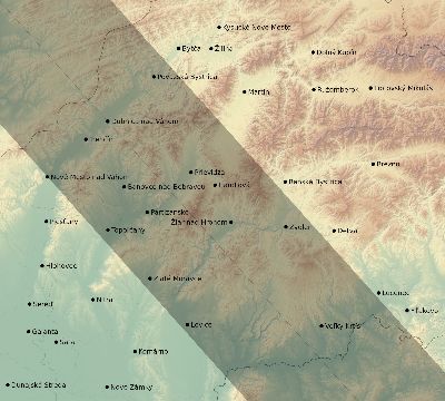 Map of the eclipse path across Slovakia on 07/13/2493