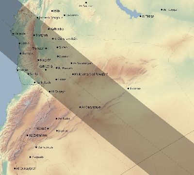 Map of the eclipse path across Syria on 07/13/2493