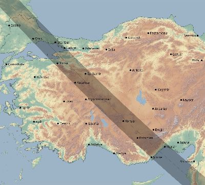 Map of the eclipse path across Turkey on 07/13/2493