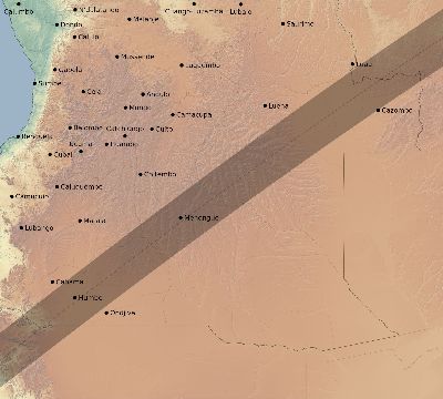 Map of the eclipse path across Angola on 01/07/2494