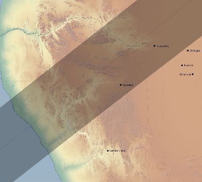 Map of the eclipse path across Namibia on 01/07/2494