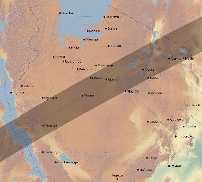 Map of the eclipse path across Tanzania on 01/07/2494