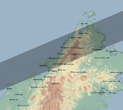Map of the eclipse path across Malaysia on 07/03/2494