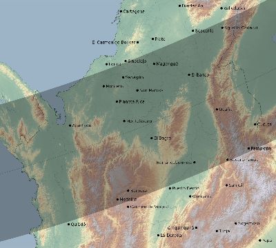 Map of the eclipse path across Colombia on 12/28/2494