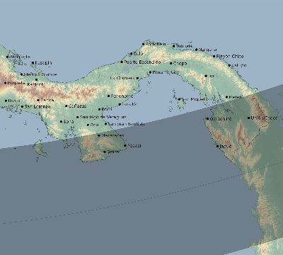 Map of the eclipse path across Panama on 12/28/2494