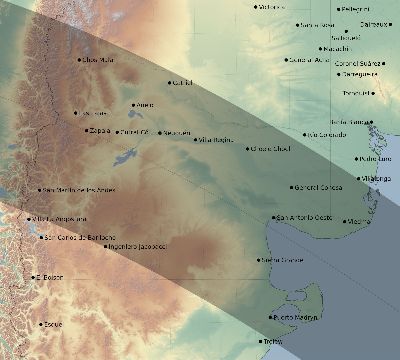 Map of the eclipse path across Argentina on 06/23/2495