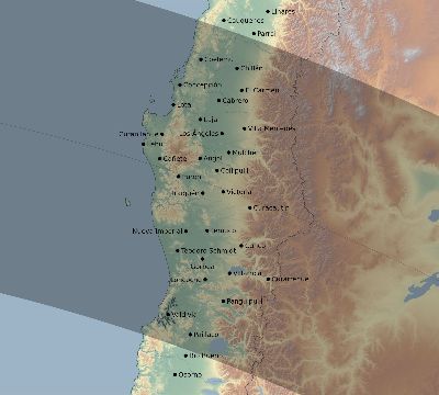 Map of the eclipse path across Chile on 06/23/2495