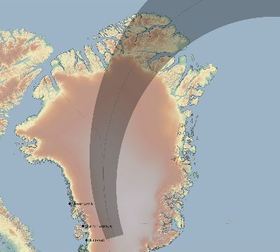 Map of the eclipse path across Greenland on 05/13/2496