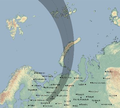 Map of the eclipse path across Russia on 05/13/2496