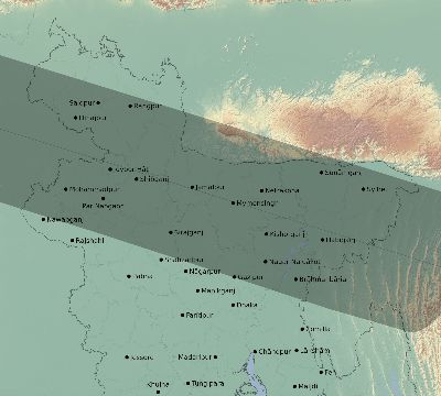Map of the eclipse path across Bangladesh on 05/02/2497