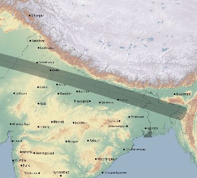 Map of the eclipse path across India on 05/02/2497