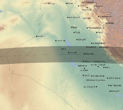 Map of the eclipse path across Iraq on 05/02/2497