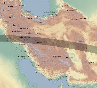Map of the eclipse path across Iran on 05/02/2497