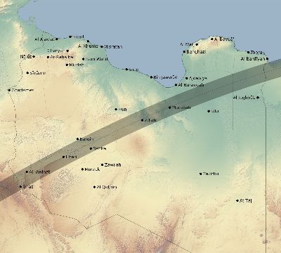 Map of the eclipse path across Libya on 05/02/2497