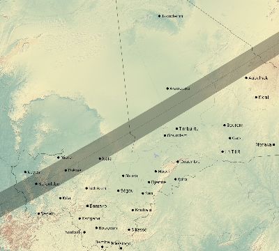 Map of the eclipse path across Mali on 05/02/2497