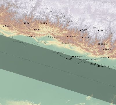 Map of the eclipse path across Nepal on 05/02/2497