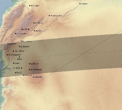 Map of the eclipse path across Syria on 05/02/2497