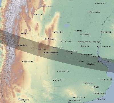 Map of the eclipse path across Argentina on 10/26/2497