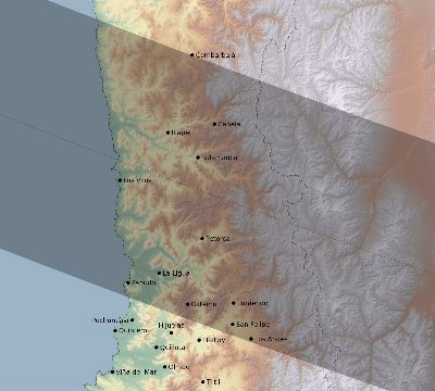 Map of the eclipse path across Chile on 10/26/2497