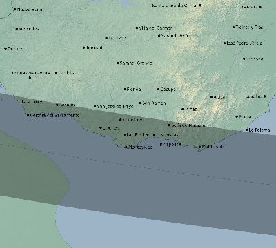 Map of the eclipse path across Uruguay on 10/26/2497